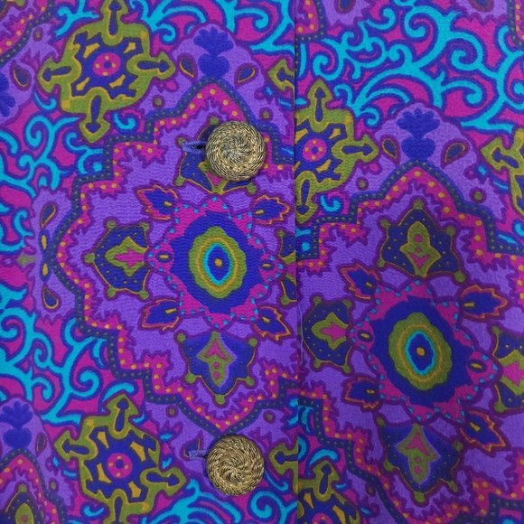 Vintage Leslie Fay Purple Blue Stain Glass Kaleidoscope Print Dress Pleat Skirt - Picture 4 of 7